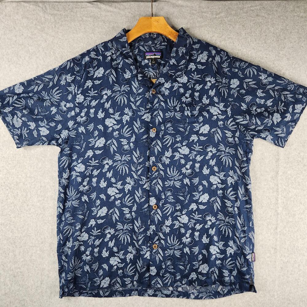 Patagonia Lightweight A/C Shirt Mens Large Blue Floral Hemp Cotton 53665 FISB